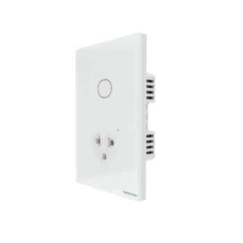 Interruptor touch smart o táctil inteligente de 1 canal + 1 toma blanco y negro