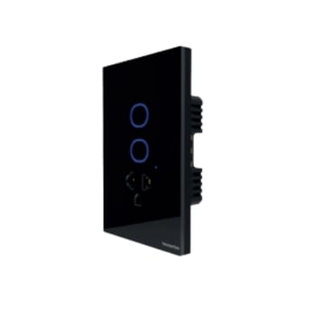 Interruptor touch smart o táctil inteligente de 2 canales + 1 toma blanco y negro