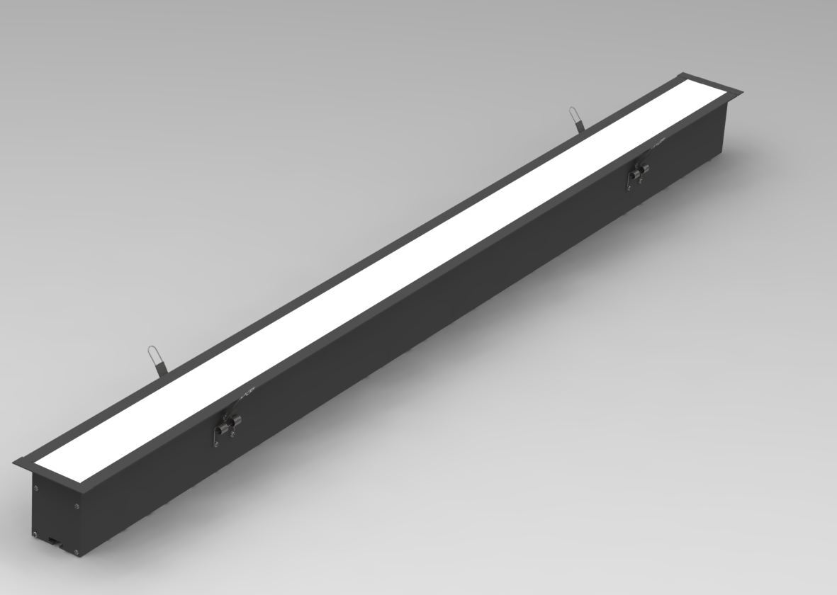 Luminaria LED con chasis CR C22, difusor acrílico mate, SMD 2835, vida útil >50,000 h, eficiencia >150 lm/W, control DIM/DALI y driver electrónico. Ideal para aplicaciones industriales y comerciales.